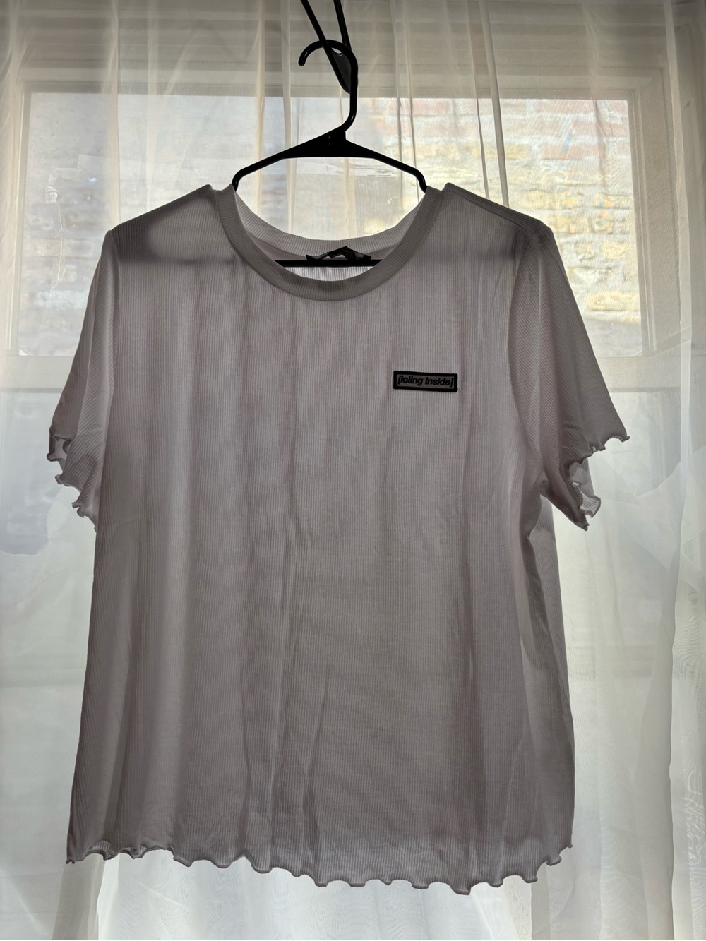 Forever 21 White Ribbed Short-Sleeve Ruffle-Edge Tee